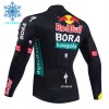 Wielershirt 2024 BORA-Hansgrohe Bull Lange Mouw Winter Thermal Fleece Zwart Rood